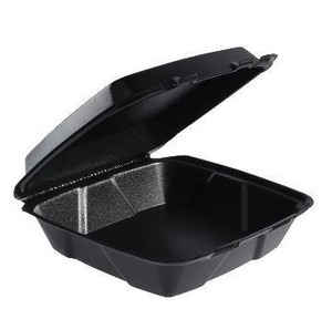 lot 191 image: Monogram Black Hinged Foam Containers 1 Compartment 9x9 Inch Box of 150