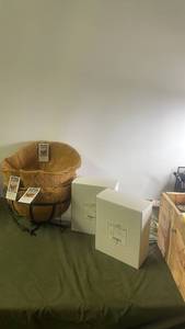 lot 224 image: Lot of 14in Hanging Basket, 2 Replacement Liners and 2 Boxes KBCSUN Plant Watering Globes
