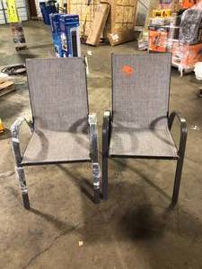 lot 36 image: Lot of StyleWell Sling Stack Outdoor Dining Chair in Riverbed  Customer Returns See Pictures