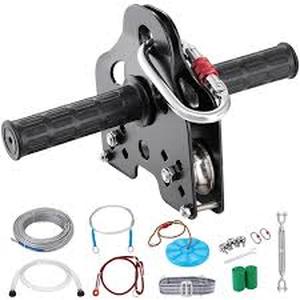 lot 55 image: SKYSHALO Zipline Kit for Kids and Adult, 120 ft. Zip Line Kits Up to 500 lb.Backyard Outdoor Quick Setup Zipline Customer Returns See Pictures
