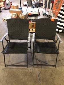 lot 24 image: Lot of Folding Outdoor Patio Sling Rattan Camping Deck Chairs in Brown   Customer Returns See Pictures