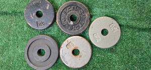 lot 35 image: Lot of five 2.5LB one-inch Weight Plates (USED)