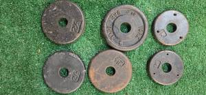 lot 36 image: Lot of six 2.5LB one-inch Weight Plates (USED)