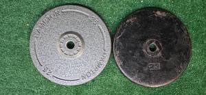 lot 42 image: Lot of two 25LB one-inch Weight Plates (USED)