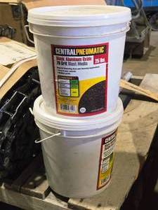 lot 54 image: Lot of (2 Buckets) Central Pneumatic 70 Grit Black Aluminum Oxide Blast Media 25#