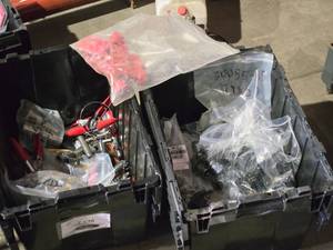 lot 151 image: Lot of (2 Totes) Assorted Parts - Toggle Switches, Pins, Clamps
