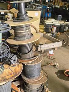 lot 198 image: Lot of (5 Partial Spools) Electrical Wire, 19mm 600V Welding Cable (assorted)