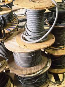 lot 199 image: Lot of (3 Partial Spools) Electrical Wire, 32mm 600V Welding Cable (assorted)