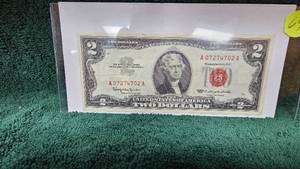 lot 69 image: Beautiful 1963 $2 Red Seal Uncirculated Note