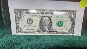 lot 72 image: 1995 $1 Radar Note Certified Uncirculated