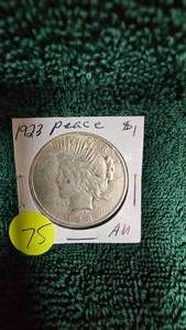 lot 75 image: 1923 Peace $1 AU, Very Clean