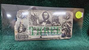 lot 77 image: 1862  $3 State of Missouri Obsolete Note