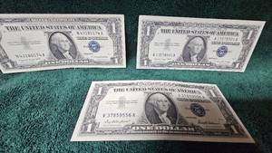 lot 83 image: 1957,1957A,1957A, $1 Silver Certificate X-Fine(3)