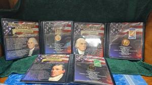 lot 87 image: James Monroe, James Madison, George Washington 24kt Gold Layered Presidential Dollar Set