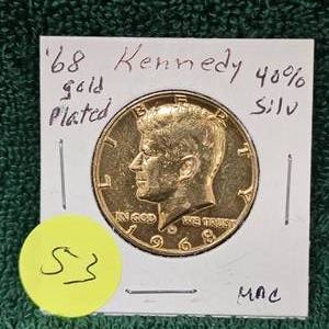 lot 53 image: 1968 UNC Kennedy 0c, 40 % Silver, Gold Plated