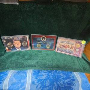 lot 56 image: Lost Kennedy 50c Set Proof, Presidential Dollar Set, First Silver Penny and Gold Nickel