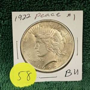lot 58 image: 1922 Peace Dollar $1 BU
