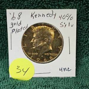lot 34 image: 1968 Kennedy 40% Silver, Gold Plated 50c