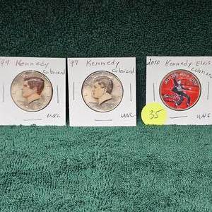 lot 35 image: 1997, 1999, 2010 Kennedy Colorized 50c and Elvis Colored