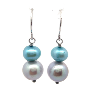 lot 39 image: Cultured Blue & White Pearl Drop Earrings