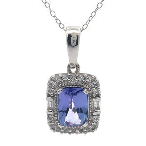 lot 37 image: Tanzanite Halo Drop Pendant Necklace