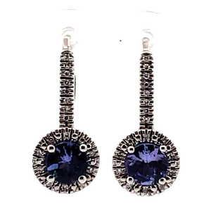 lot 36 image: Tanzanite & Natural Diamond Halo Leverback Earrings