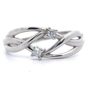 lot 35 image: NEW Natural Diamond Two-Stone Ribbon Ring in White Gold