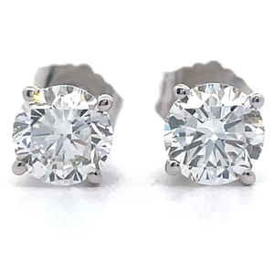 lot 34 image: 1 Carat Diamond Round Solitaire Stud Earrings in 14k White Gold