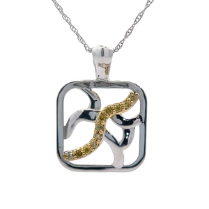 lot 21 image: NEW Fancy Yellow Diamond Artistic Pendant Necklace in 14k Two-Tone Gold