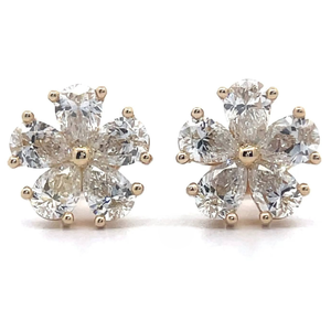 lot 7 image: 2 Carat Diamond Flower Stud Earrings in 14k Yellow Gold
