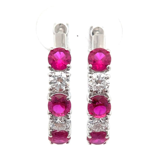 lot 14 image: 0.51 Carat Diamond & Ruby Hoop Earrings in 14k White Gold w Report