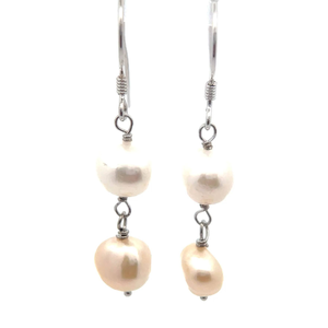lot 41 image: Cultured Light Cream & White Pearl Drop Earrings