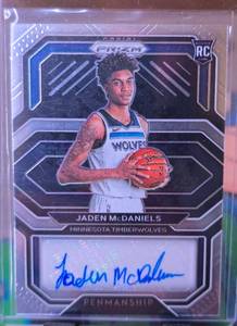 lot 20 image: JADEN MCDANIELS 2020-21 PANINI PRIZM PENMANSHIP ROOKIE CARD AUTO