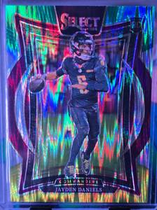 lot 78 image: JAYDEN DANIELS 2024 PANINI SELECT CONCOURSE GREENYELLOW PRIZM SHOCK ROOKIE CARD