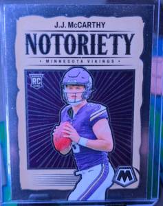 lot 216 image: JJ MCCARTHY 2024 PANINI MOSAIC NOTORIETY ROOKIE CARD