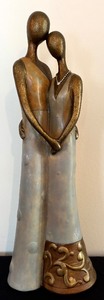 lot 42 image: Mother and Daughter Sculpture in Resin Gold and Ligh Blue