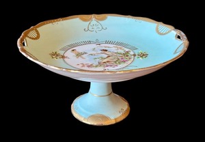 lot 15 image: Antique Hand Painted Compote with Floral and Figure Motif