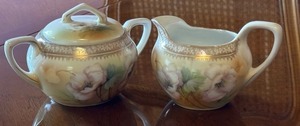 lot 38D image: Antique RS Germany Porcelain Creamer and Sugar Bowl Set with Floral Design