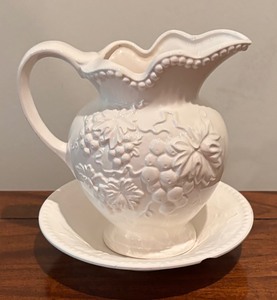 lot 75 image: Petite White Vintage Pitcher and Bowl