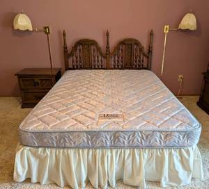 lot 22 image: Vintage Dixie Spanish Style Queen Bed Frame and Nightstand