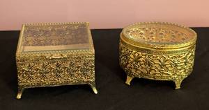 lot 35 image: Pair of Vintage Gold Tone Filagree Jewelry Boxes