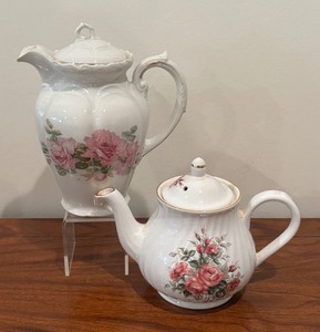 lot 84A image: Two Pretty Pink Floral Teapots