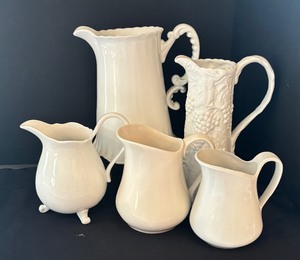 lot 237 image: Five Fine White Pitchers by Kaldun & Bogle, Pier 1, Basics Porcelana and More