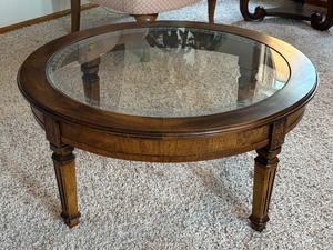 lot 25A image: Vintage Round Glass Top Coffee Table