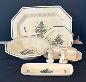 lot 243 image: Nikko Christmastime Classic Collection Platter, Serving Bowl, Salt  Pepper Shakers, Butter Dish and More