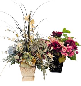 lot 110 image: Two Beautiful Faux Flowers in Planters