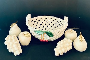 lot 91 image: Berdados Portugal Ceramic Fruit Basket with Porcelain Fruit Decor