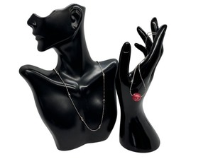 lot 24J image: Sterling Silver Necklaces, 15 Inch and 16 Inch, with Red Bead Accent