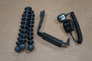 lot 73 image: Adjustable Camera Tripod with Flash Bracket and Controller