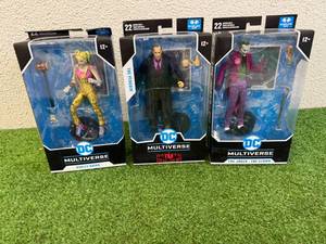 lot 23 image: DC Multiverse - Harley Quinn, The Penguin, The Joker